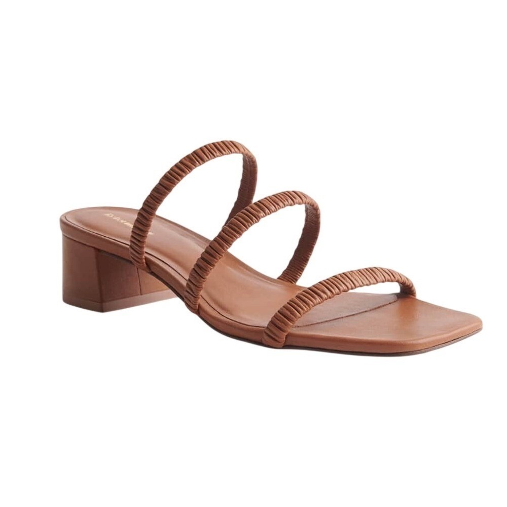NEW Reformation Assunta Strappy Block Heel Mule Pecan Brown Leather 5.5